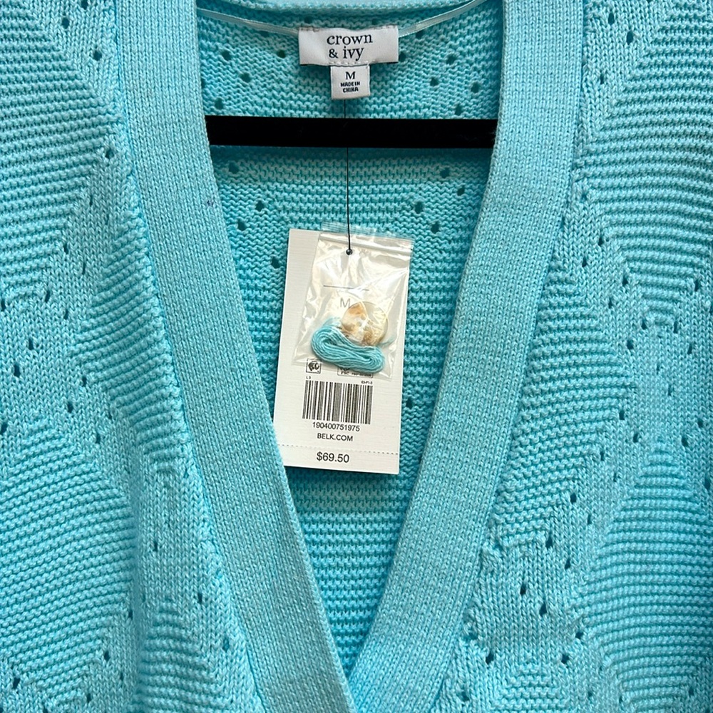 Crown and Ivy Aqua Scoop button down sweater - Picture 5 of 6